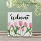 Flower Tulips Summer Tabletop Decor Welcome Wood Box Sign Art Blocks Desk Sign Rustic for Shelf Tabletop Home Decor 5 X 5 Inch
